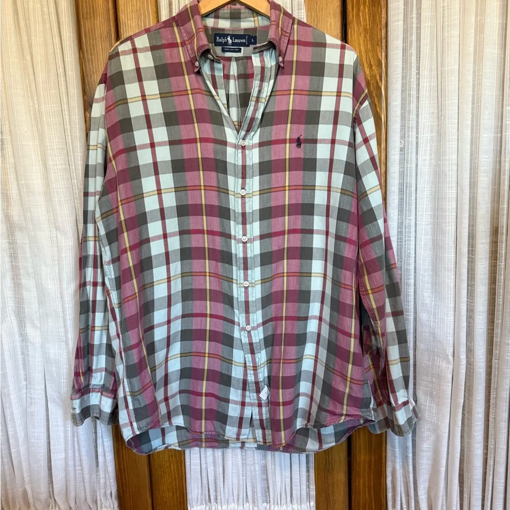 Ralph Lauren Men's Checkered Shirt - Burgundy and Gray